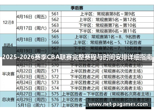 2025-2026赛季CBA联赛完整赛程与时间安排详细指南